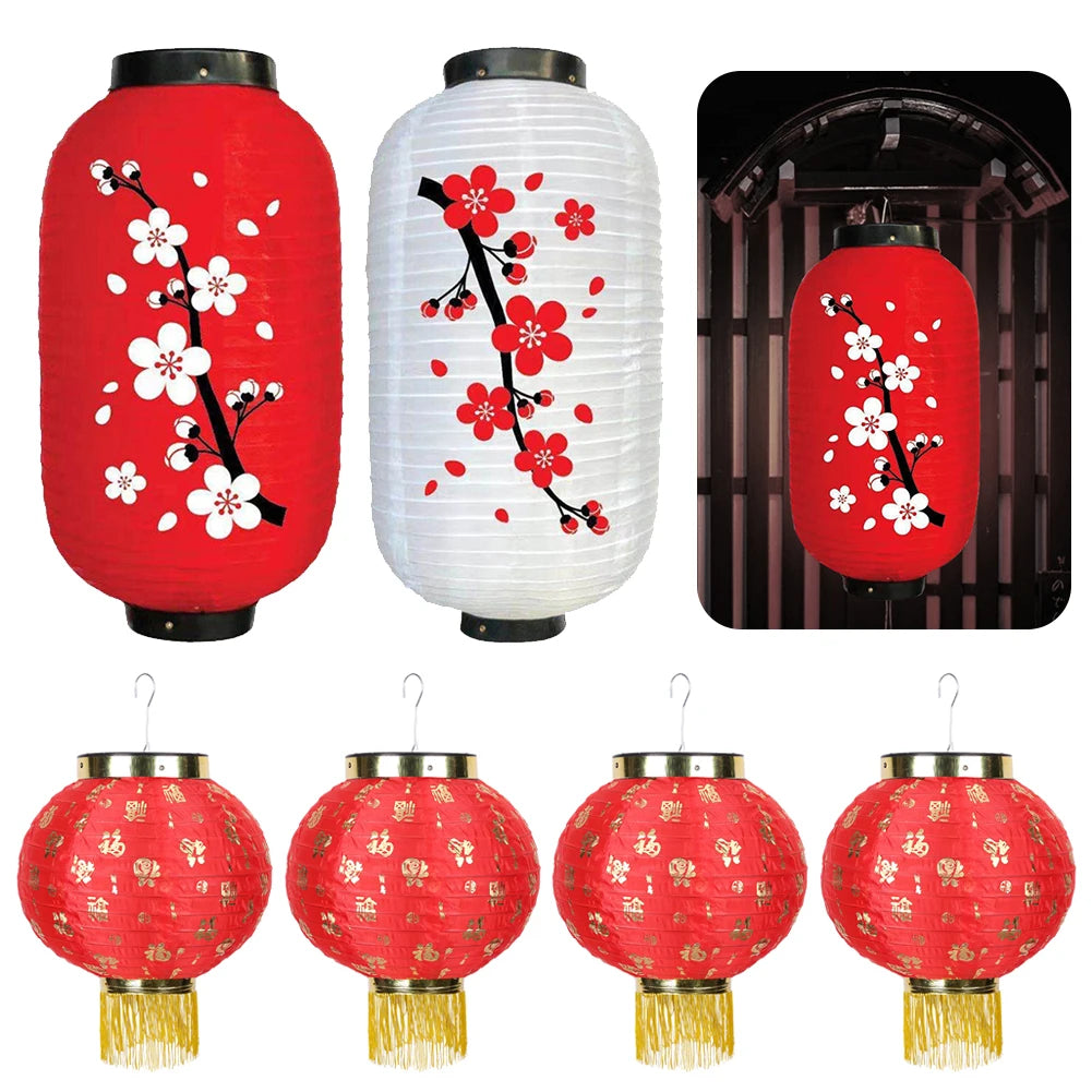 10 inch Chinese/Japanese Long Shaped Cloth DIY Red Restaurant Lantern Lantern Lamp for Home Party Hanging Lampion Decoration
